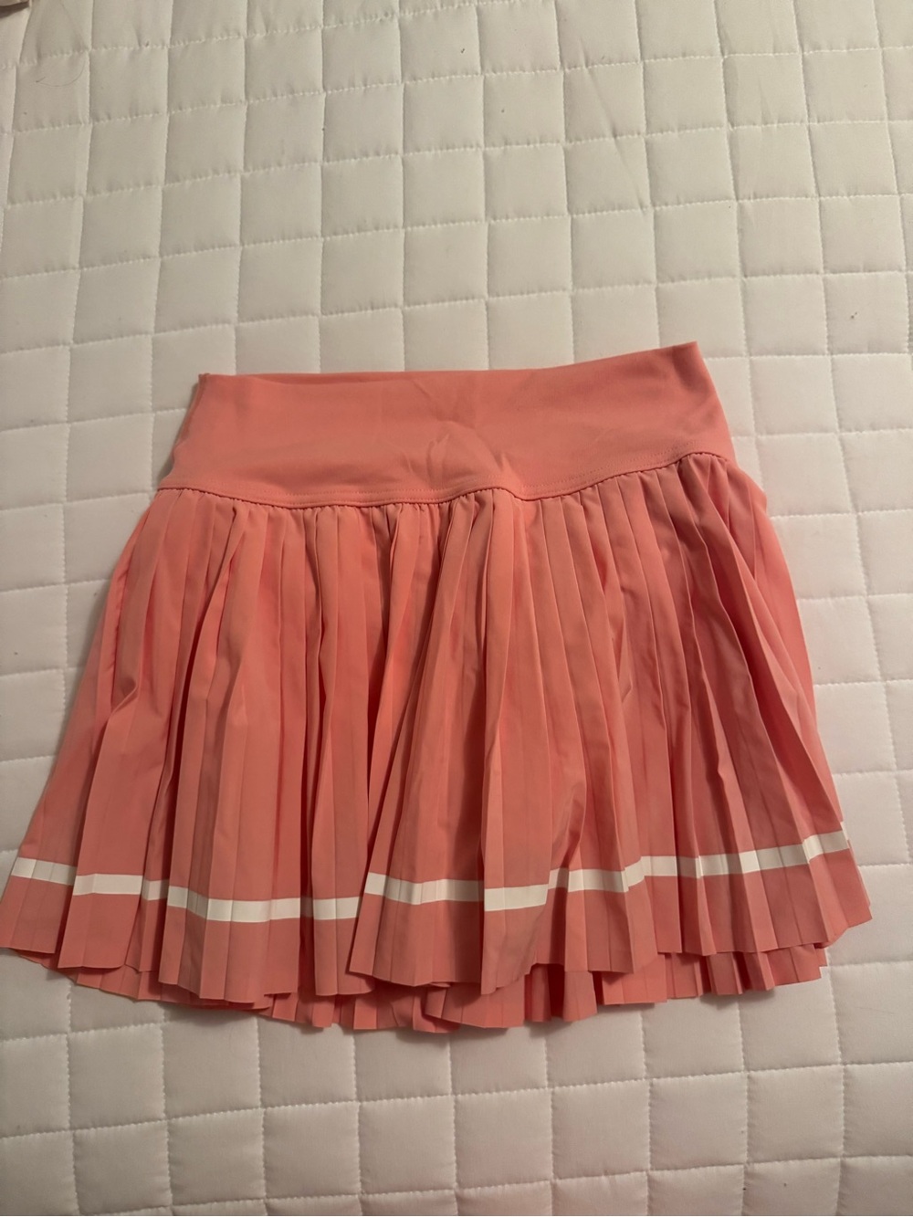 aerie Coral Pleated Skater Skirt with White Stripe
